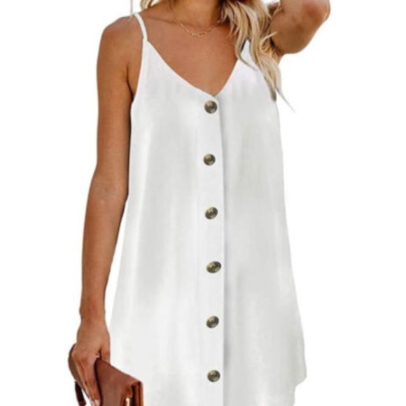 NWT Spaghetti Strap Button Down V Neck Flowy Dress With Pockets S - Picture 9 of 9